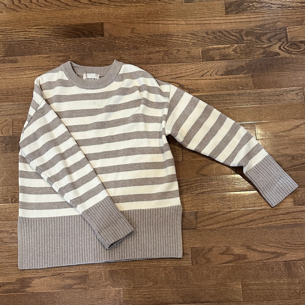 Striped Crewneck Sweater in Gray and Cream